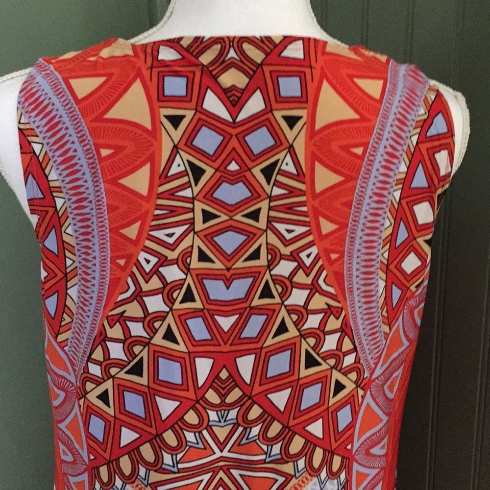 JBS Patterned Sleeveless Dress Small Orange Comfy Retro layer fall summer - Picture 5 of 7